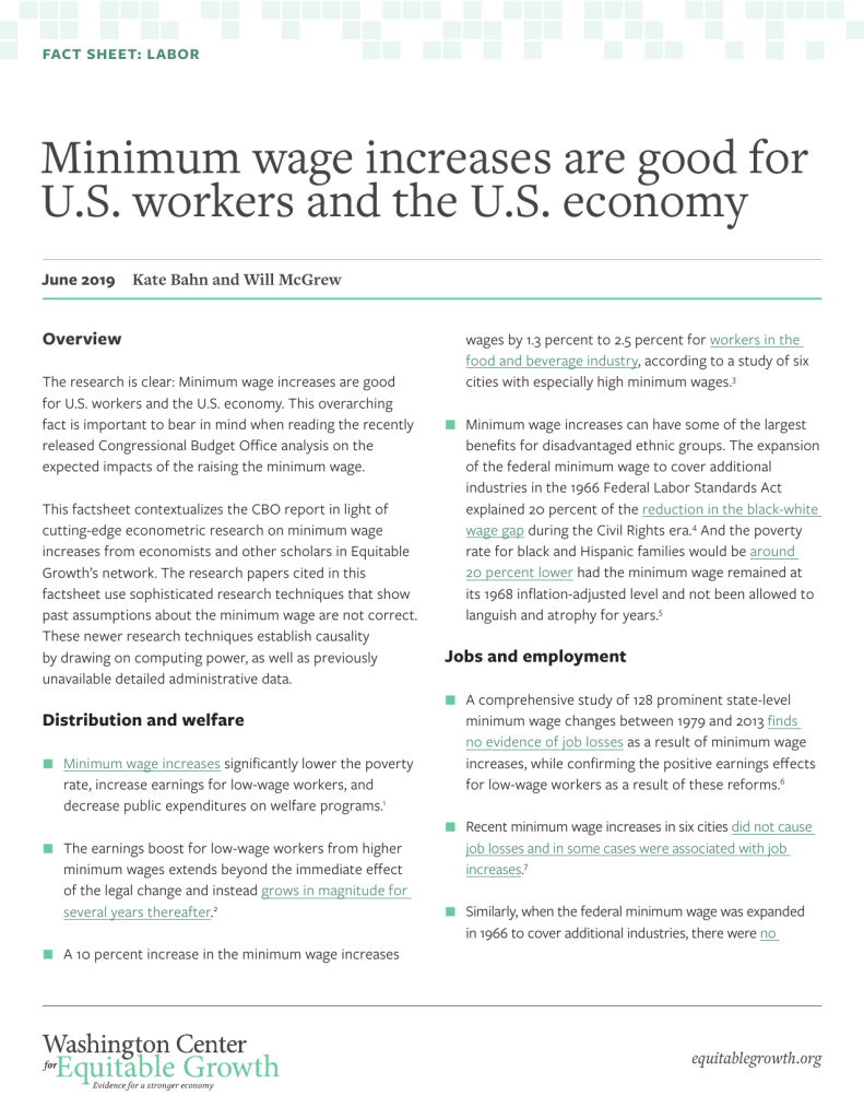Factsheet: Minimum wage increases are good for U.S. workers and the U.S. economy
